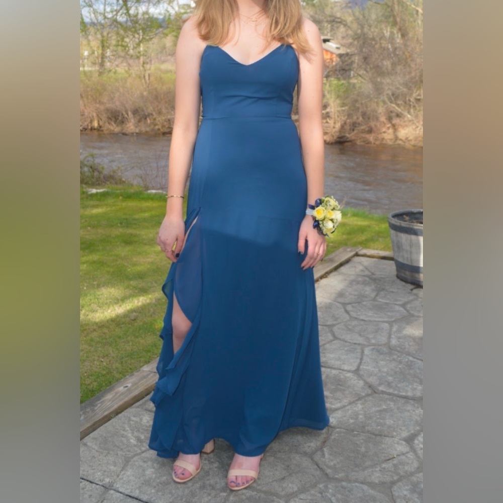 Lulu's Deep Teal Maxi Dress with Side Slit